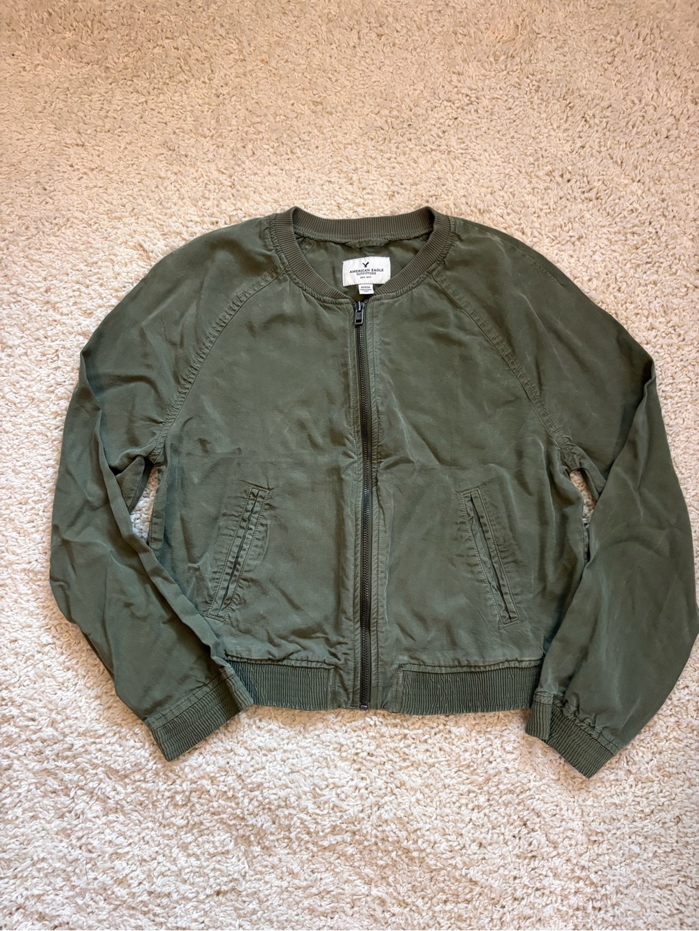 American Eagle Outfitters Olive Zip Bomber Jacket